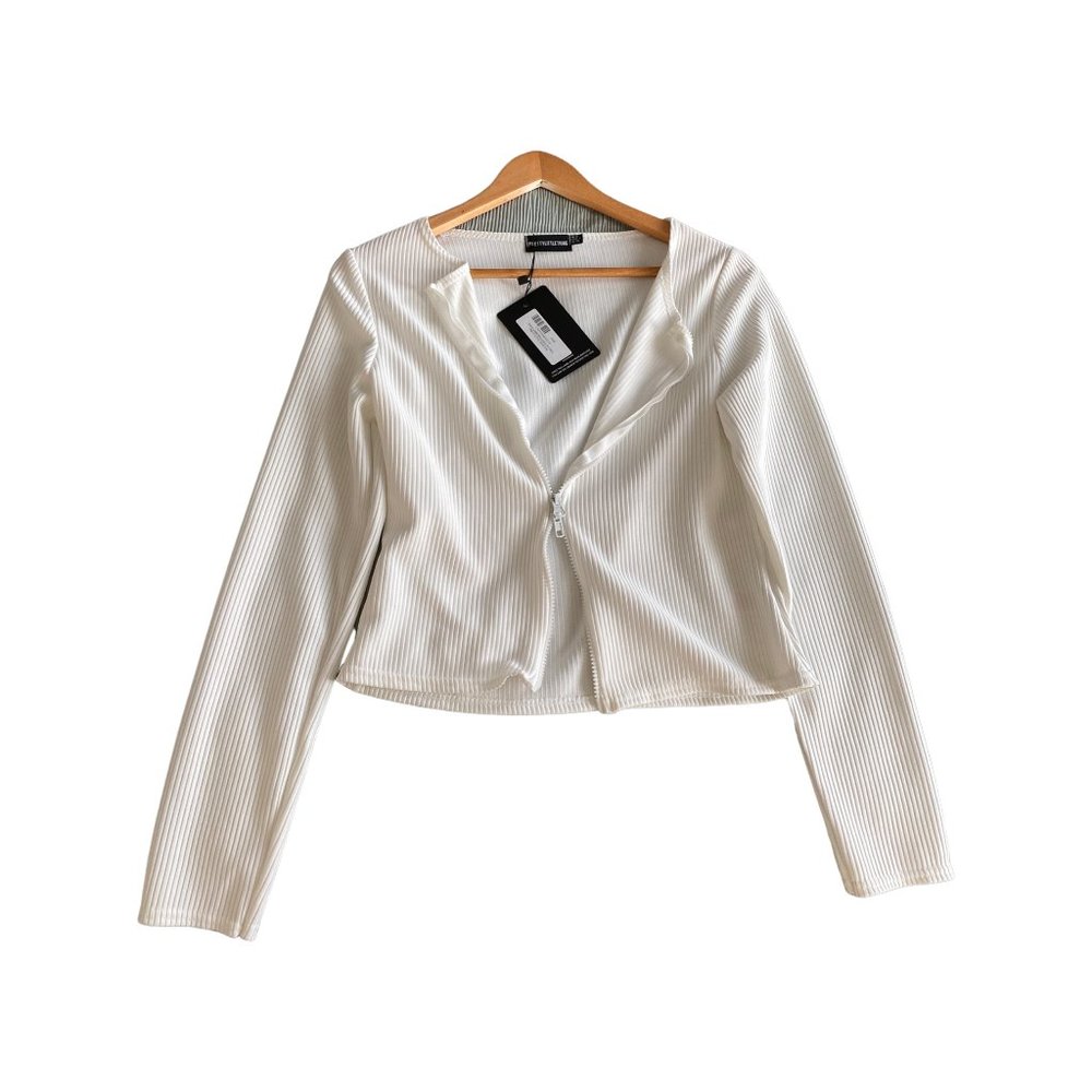 white jumbo rib double zip top